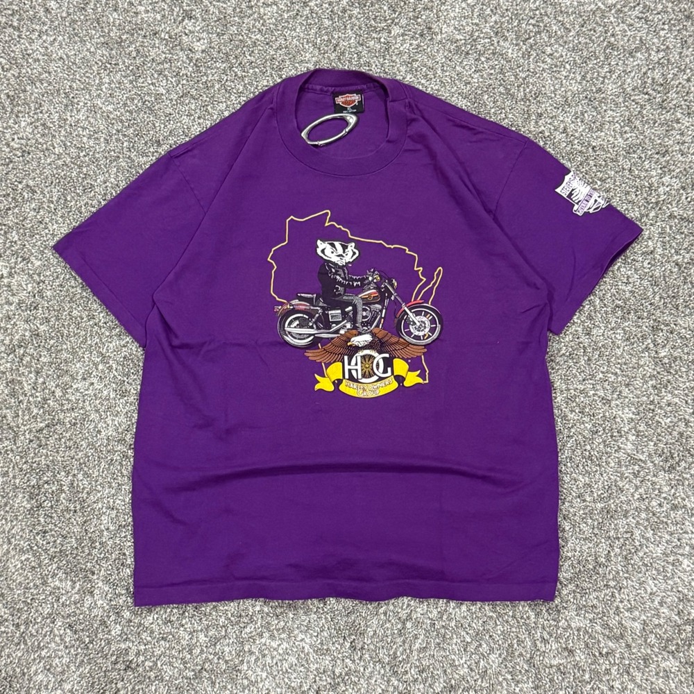 Vintage 1994‎ Harley Davidson Wisconsin State Rally T-Shirt Mens XL Purple HOG